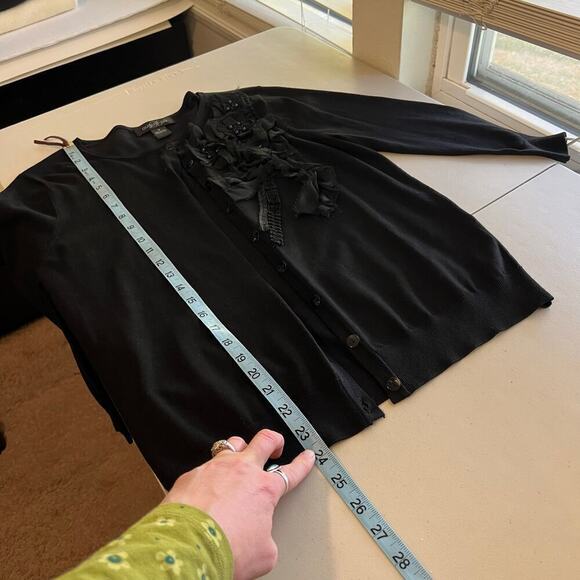 August Silk Black Soft Embellished Floral Detail Button Front Cardigan Sweater - Picture 11 of 12